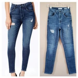 Guess Womens Super High Rise Skinny Jeans Size 26 Blue Distressed Stretch